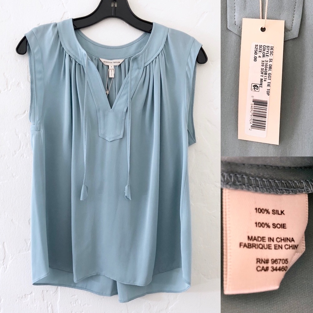 ✨HP!✨ NWT Rebecca Taylor Blue Silk Tie Front Top - Picture 5 of 5